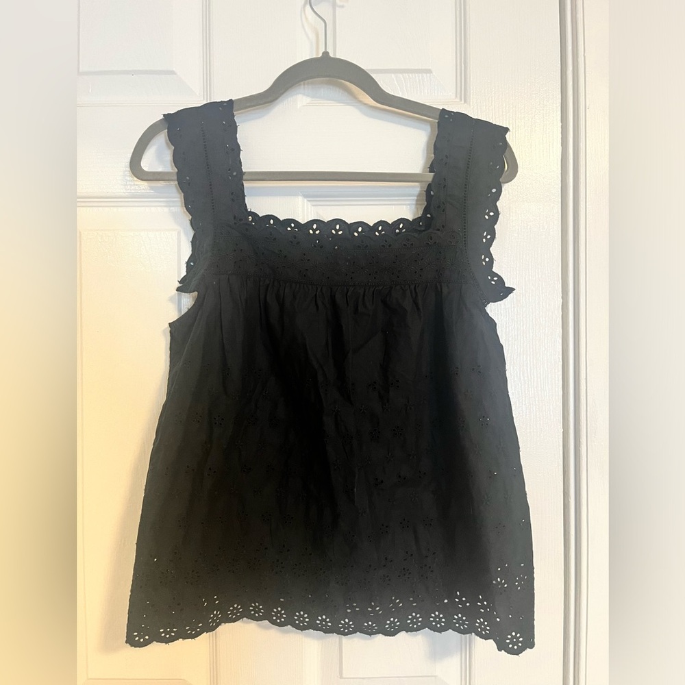 NWT GAP x Doen Black Ruffled Smocked Tank Top